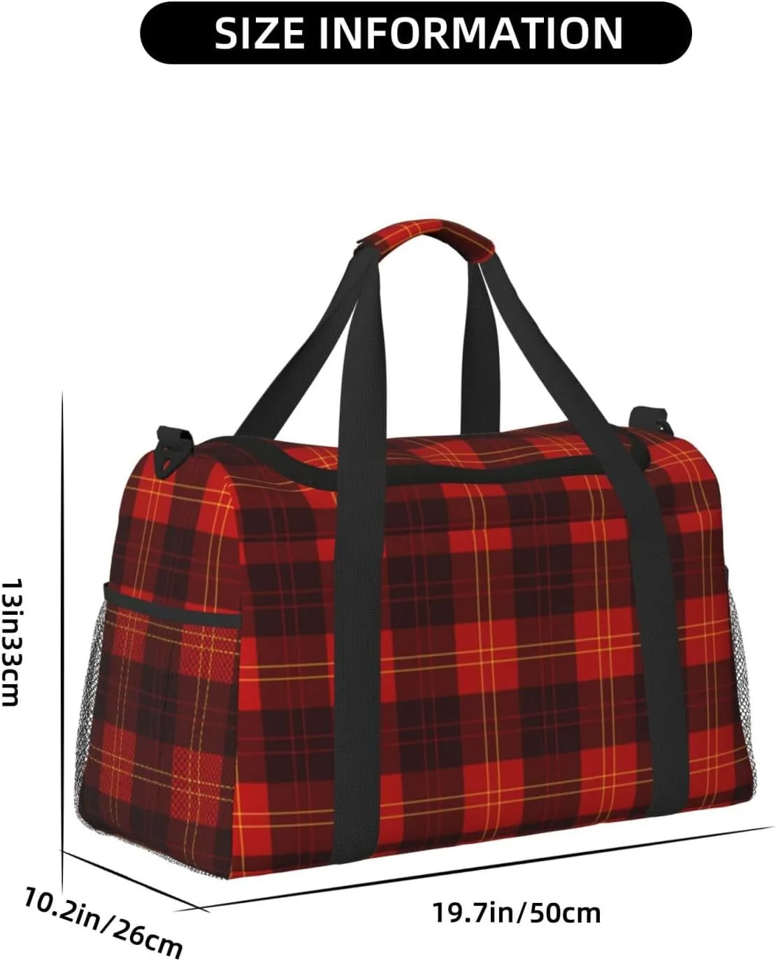 Red Grid Thin Line Travel Duffel Bag Large Foldable Waterproof Overnight Bag For Beach Swim Bags Pool Sports Gym