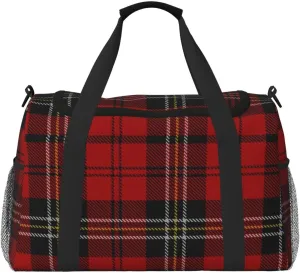 Red Grid Thin Line Travel Duffel Bag Large Foldable Waterproof Overnight Bag For Beach Swim Bags Pool Sports Gym