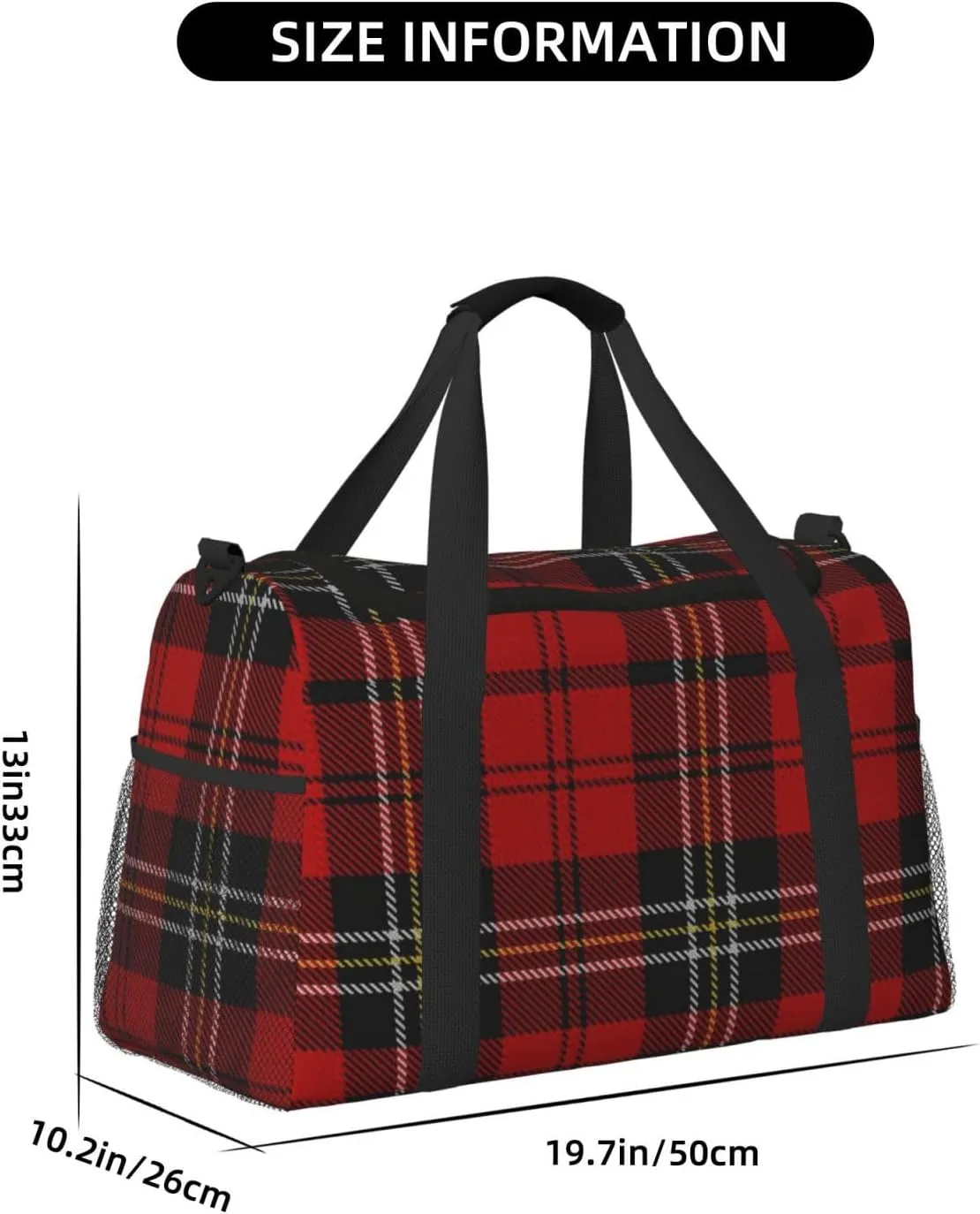 Red Grid Thin Line Travel Duffel Bag Large Foldable Waterproof Overnight Bag For Beach Swim Bags Pool Sports Gym
