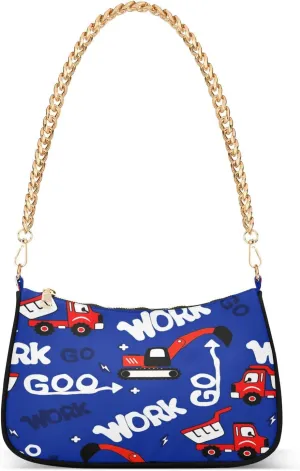 Red Vehicles Excavator Womens Shoulder Bag for Women Bulldozer Girls Hobo Tote Handbag Gold Chain Crossbody Bag with Zipper Clutch Purse Handbags