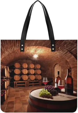 Red Wine Cellar Tote Bag Pu Leather Handbags for Women Shopping Shoulder Bags Travel Hobo Bags Slouchy Tote Big Capacity Cross Body Handbags Laptop Briefcases