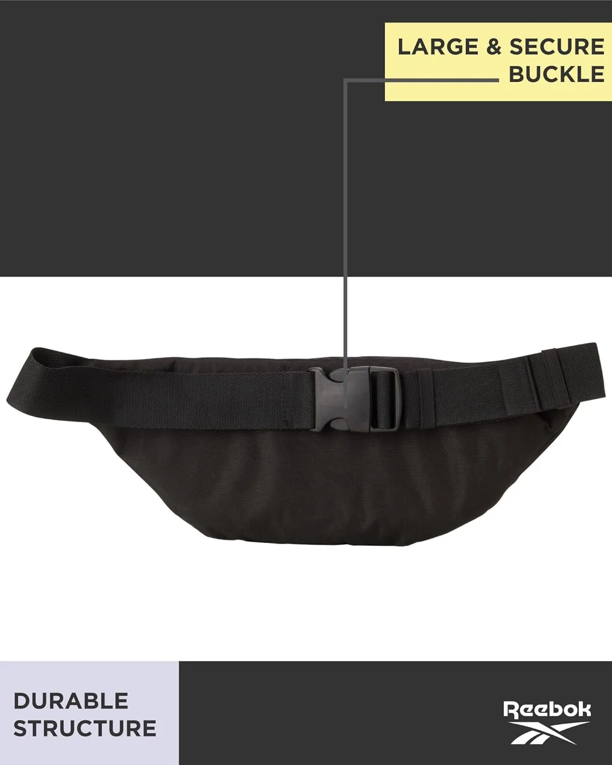 Reebok Fanny Pack - Lightweight Stylish Crossbody Waist Belt Bags for Women and Men with Adjustable Strap, Size One Size, Foundation Black With Rose Gold Logo