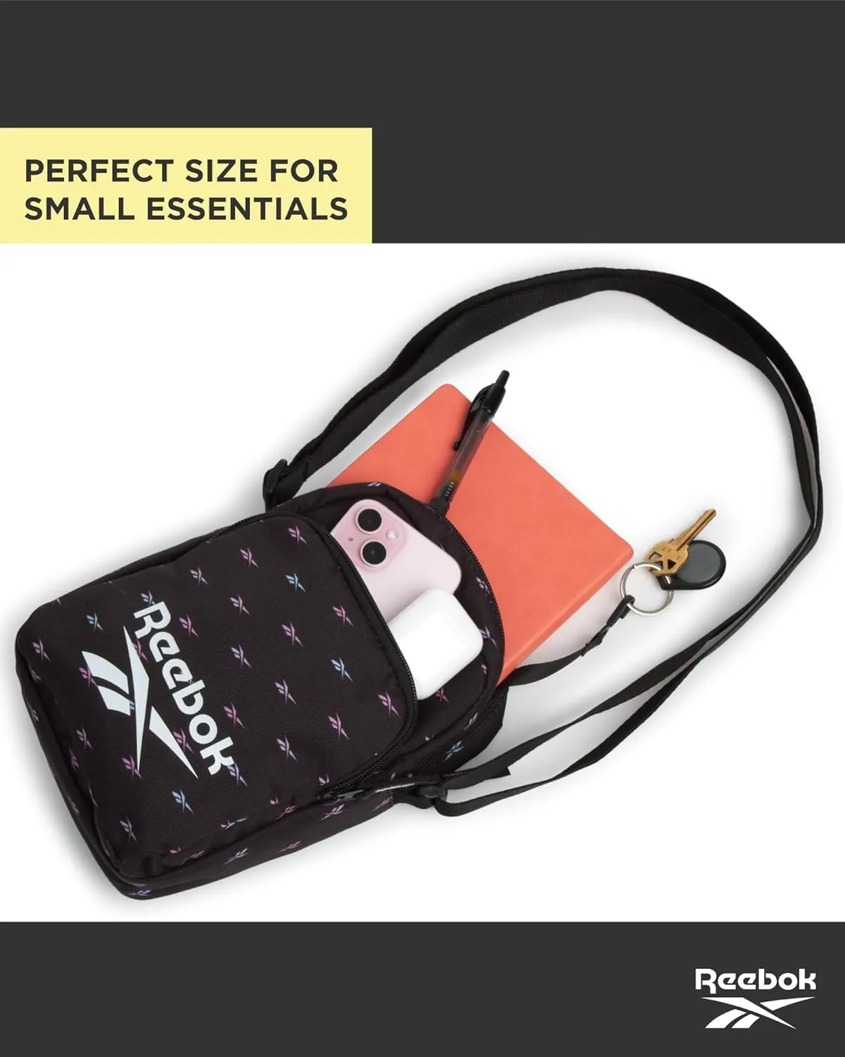 Reebok Women's Crossbody Bag - Mini Purse Shoulder Handbag with Adjustable Strap - Small Casual Sling Bag for Women