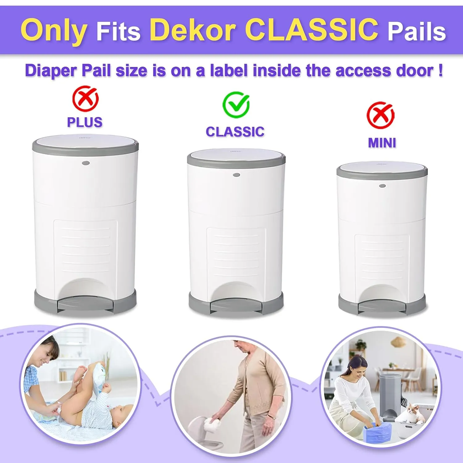 Refills Only Compatible with Dekor Classic Diaper Pail Refills|4 Pack for 2376 Diapers(Extra 20% Lengths)Diaper Pail Bags with Extra 30% Thickness Powerful Odor Eliminate Lavender Scent for Baby/Adult