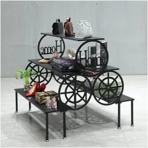 Retail Display Tables For Shoe Shop, Standing Clothing Shoes Display Rack Unit Storage Shelves Trapezoidal Floor-to-ceiling Shelves Multi-level Shoes And Handbags Shelf ( Color : Black , Size : 96x85x