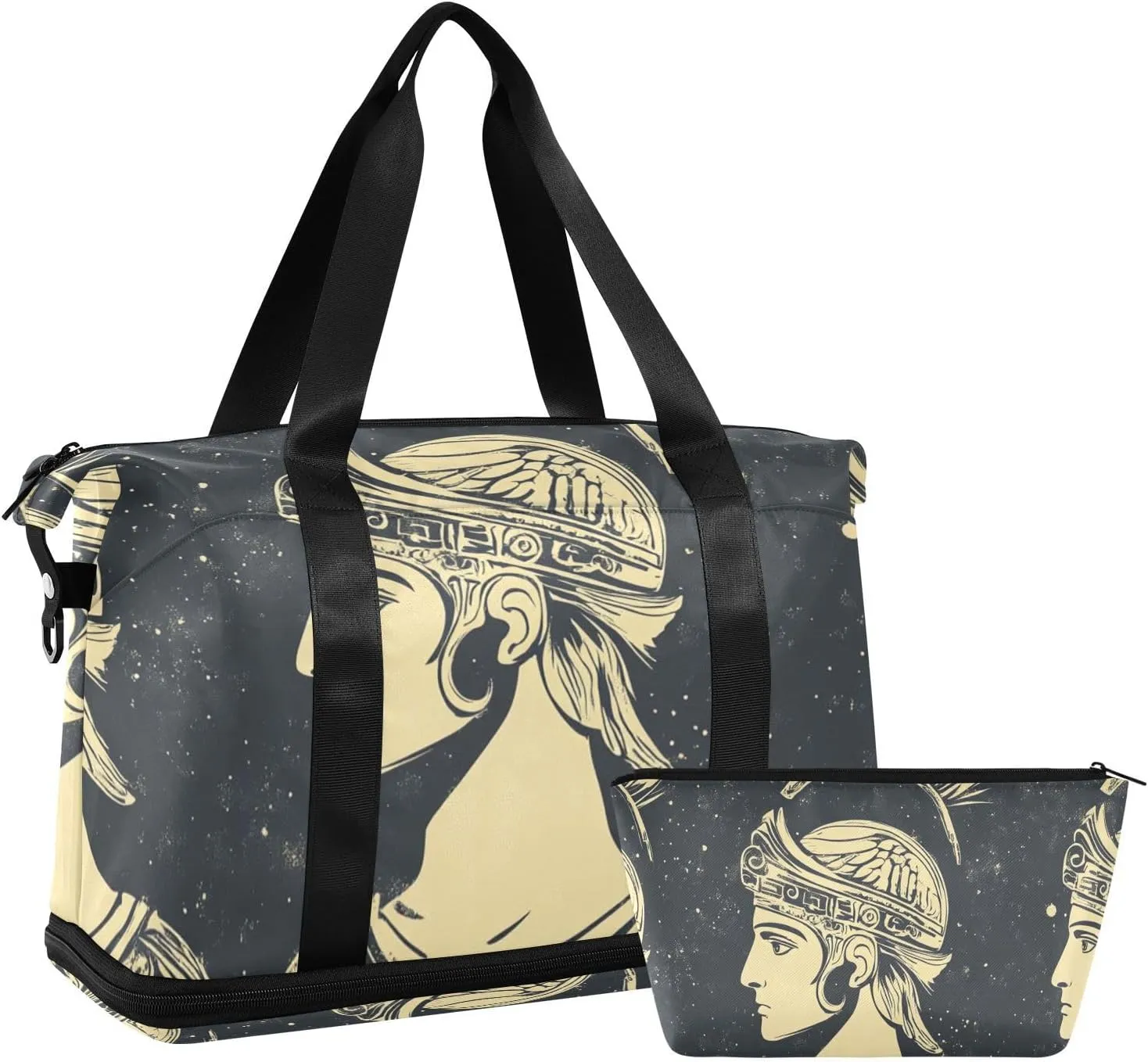 Retro Ancient Egyptian Portrait Pattern Gym Sports Duffel Bags Carry On Weekend Bag with Toiletry Bag for Workout Large Capacity
