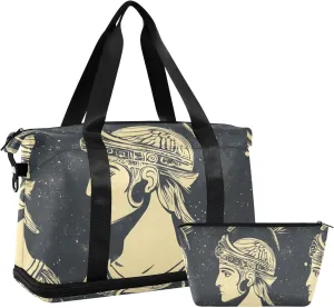 Retro Ancient Egyptian Portrait Pattern Gym Sports Duffel Bags Carry On Weekend Bag with Toiletry Bag for Workout Large Capacity