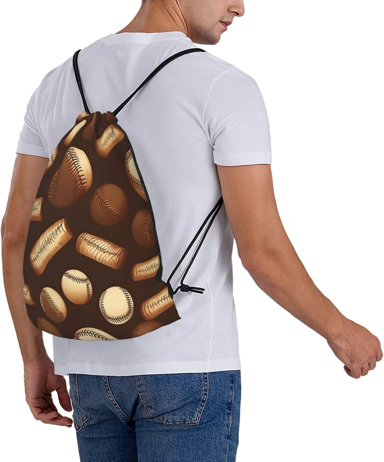 Retro Baseball Brown Unisex Simple Leisure Drawstring Bag,Gym Drawstring Bags,Outdoor Portable Backpack Storage Bags