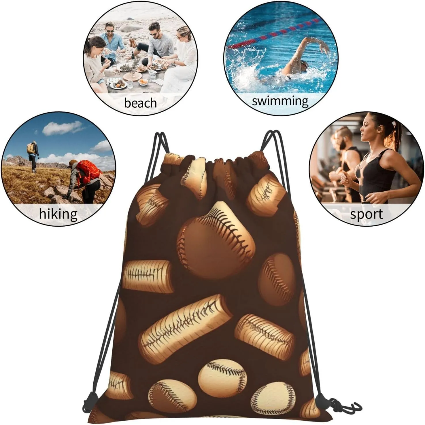 Retro Baseball Brown Unisex Simple Leisure Drawstring Bag,Gym Drawstring Bags,Outdoor Portable Backpack Storage Bags