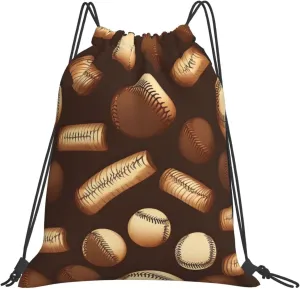 Retro Baseball Brown Unisex Simple Leisure Drawstring Bag,Gym Drawstring Bags,Outdoor Portable Backpack Storage Bags