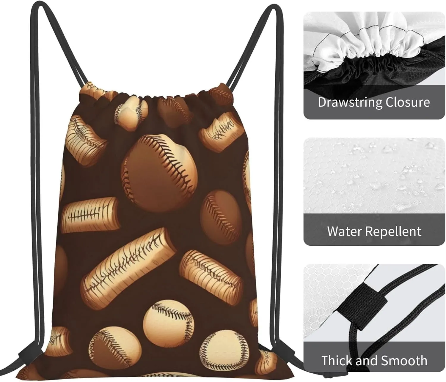 Retro Baseball Brown Unisex Simple Leisure Drawstring Bag,Gym Drawstring Bags,Outdoor Portable Backpack Storage Bags