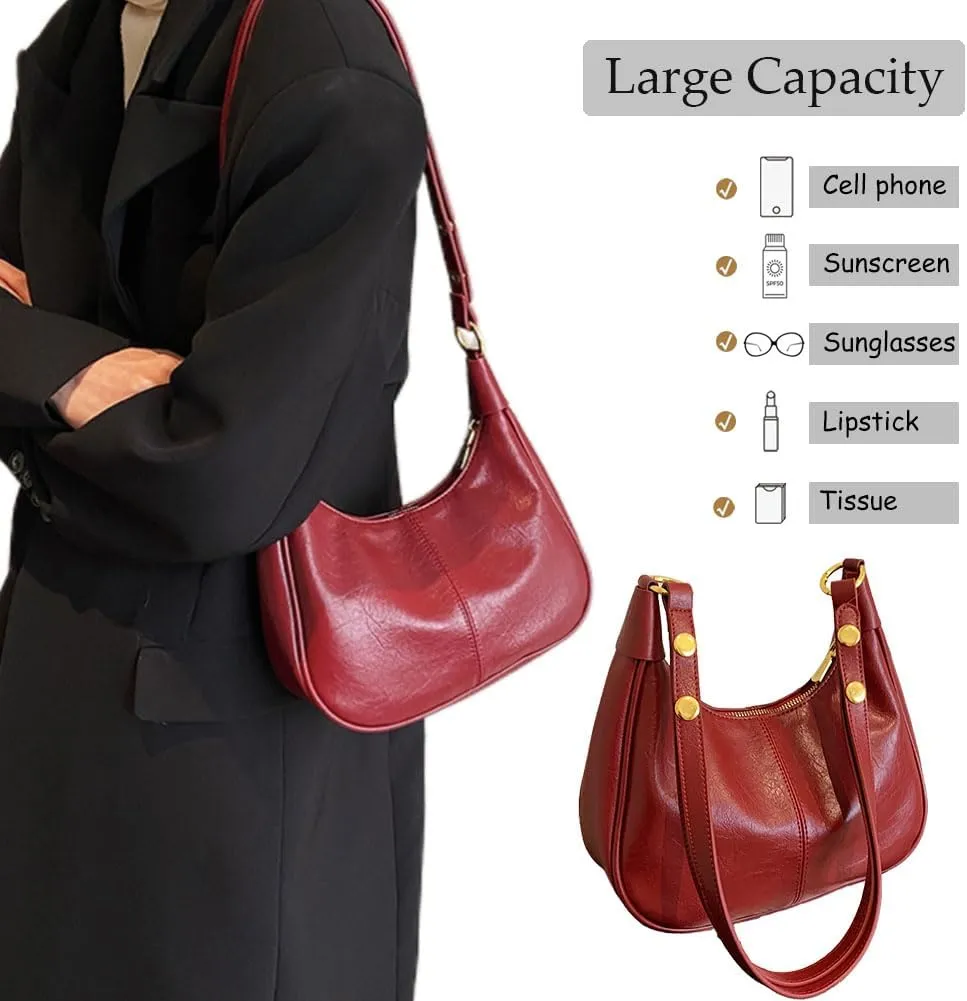 Retro Shoulder Bags for Women Vegan Leather Tote Handbags Slouchy Large Crossbody Bag with Adjustable Strap
