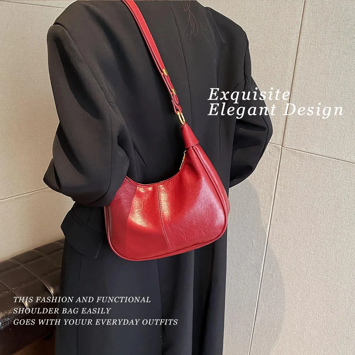 Retro Shoulder Bags for Women Vegan Leather Tote Handbags Slouchy Large Crossbody Bag with Adjustable Strap