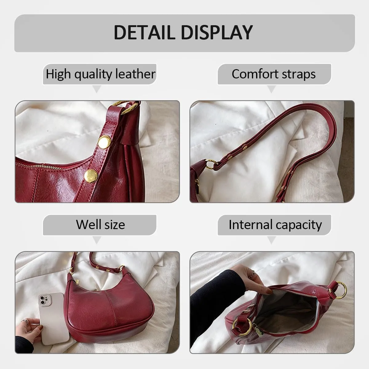 Retro Shoulder Bags for Women Vegan Leather Tote Handbags Slouchy Large Crossbody Bag with Adjustable Strap