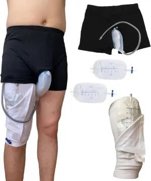Reusable Male Urinal Bag Catheter Leg Bag Holder Pee Bag Portable Wearable Men's Urinal Elastic Waistband Toilet Elastic Waistband Urine Replacement Collector Urine Bag Holder (L)