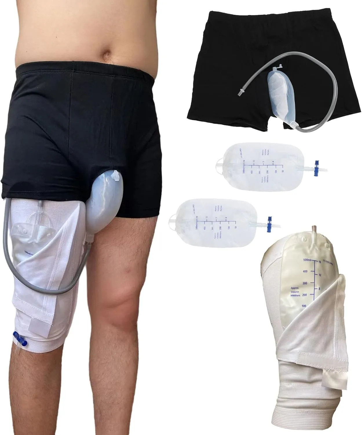 Reusable Male Urinal Bag Catheter Leg Bag Holder Pee Bag Portable Wearable Men's Urinal Elastic Waistband Toilet Elastic Waistband Urine Replacement Collector Urine Bag Holder (L)