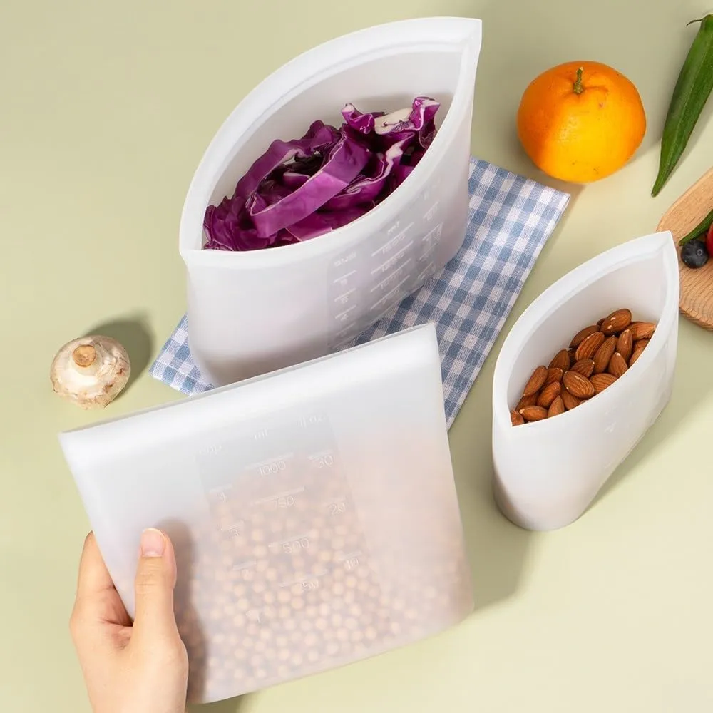 Reusable Snack Bags, 4 Pack, Stand Up 100% Silicone Reusable Storage Bag, Ziplock Silicone Food Storage Containers Snack Size, Freezer Microwave Oven Dishwasher Safe, Translucent, 16oz