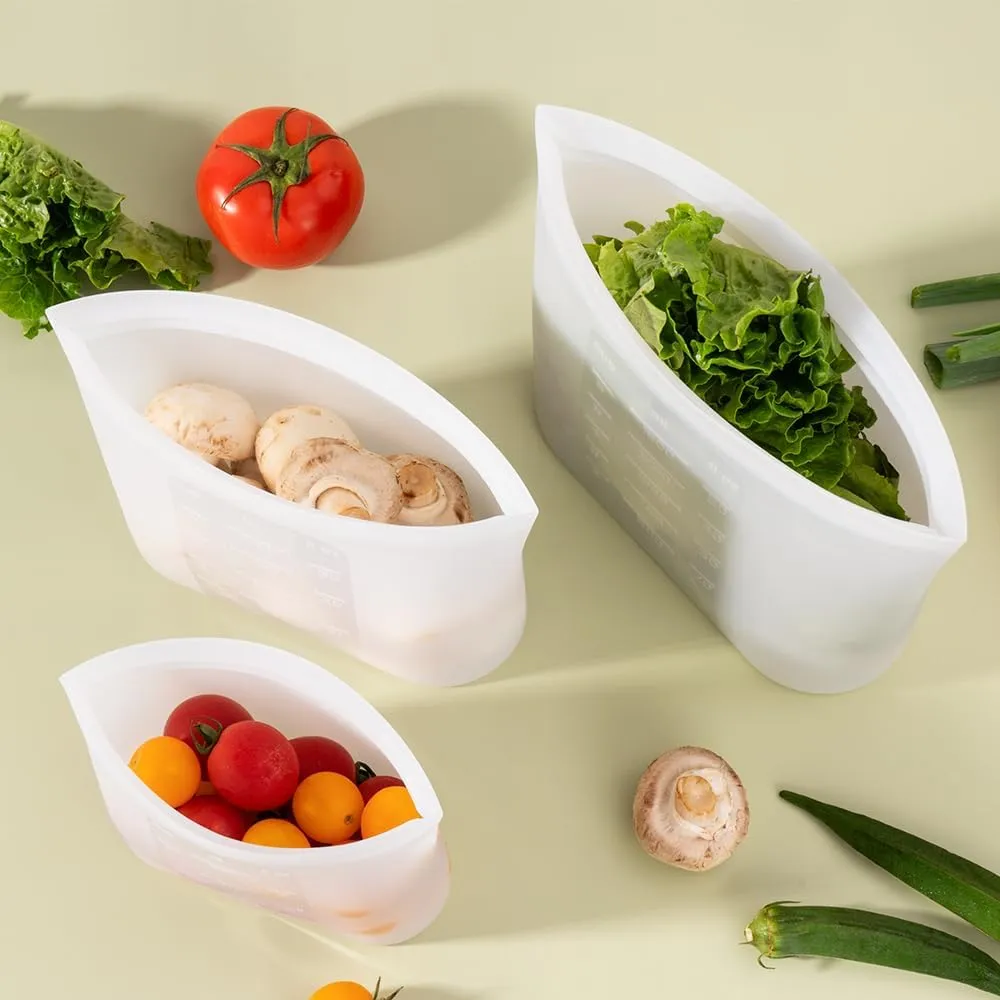 Reusable Snack Bags, 4 Pack, Stand Up 100% Silicone Reusable Storage Bag, Ziplock Silicone Food Storage Containers Snack Size, Freezer Microwave Oven Dishwasher Safe, Translucent, 16oz