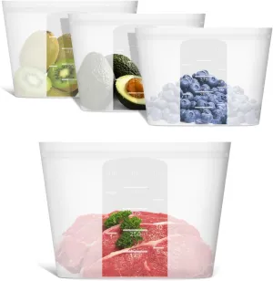 Reusable Snack Bags, 4 Pack, Stand Up 100% Silicone Reusable Storage Bag, Ziplock Silicone Food Storage Containers Snack Size, Freezer Microwave Oven Dishwasher Safe, Translucent, 16oz