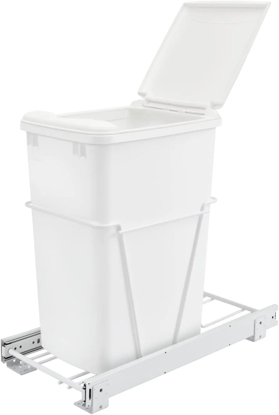 Rev-A-Shelf White Steel Pull Out Waste/Trash Container w/Included lid