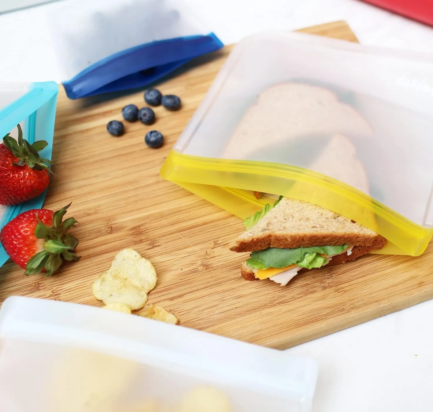 (re)zip 5-pack Reusable Lunch Food Storage Bags | BPA-Free, Food Grade, Leakproof, Freezer Safe, Dishwasher Safe, Travel Friendly | (5) Lunch/Sandwich Bags, 28-Ounce | Multicolor for Easy Organization