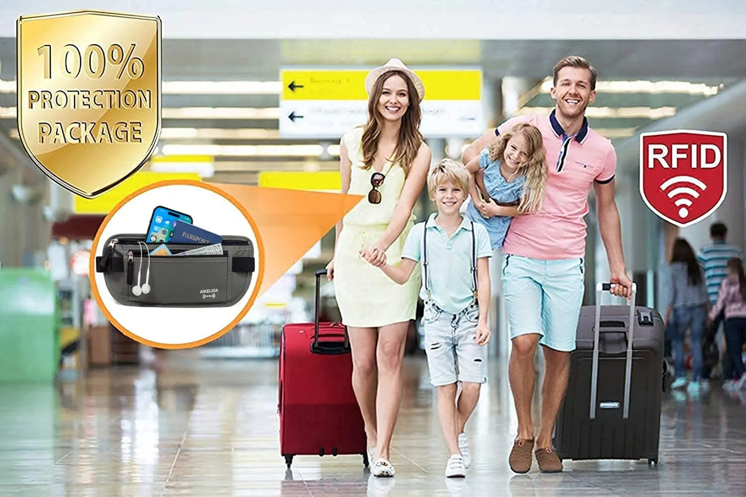 RFID Blocking Passport Holder - Money Belt & Travel Wallet, Travel Belt Bag Fanny Pack for Women Men