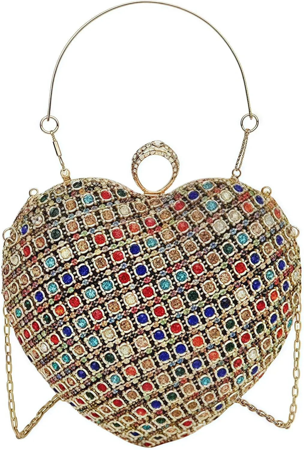 Rhinestones Heart Shape Clutch Purses for Women, Cute Crossbody Evening Bag Solid Shoulder Handbag Cocktail Prom