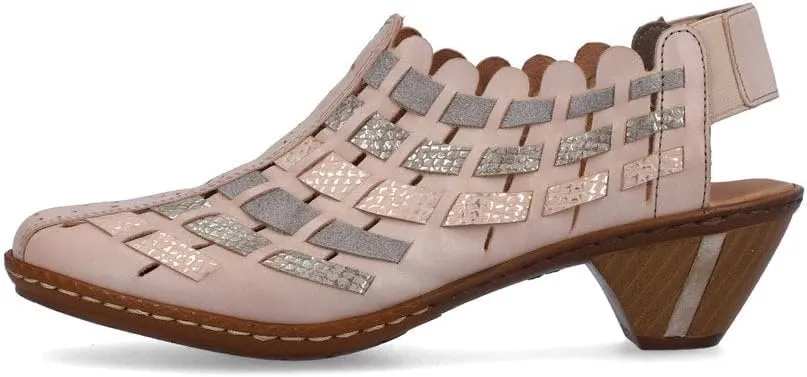 Rieker 46778 Sina Women's Heels - Sling-Backs, Leather Upper, Hand-Woven Design, Anti-Stress Comfort, Flexible Sole, Secure Fit, and Timeless Everyday Style