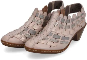 Rieker 46778 Sina Women's Heels - Sling-Backs, Leather Upper, Hand-Woven Design, Anti-Stress Comfort, Flexible Sole, Secure Fit, and Timeless Everyday Style