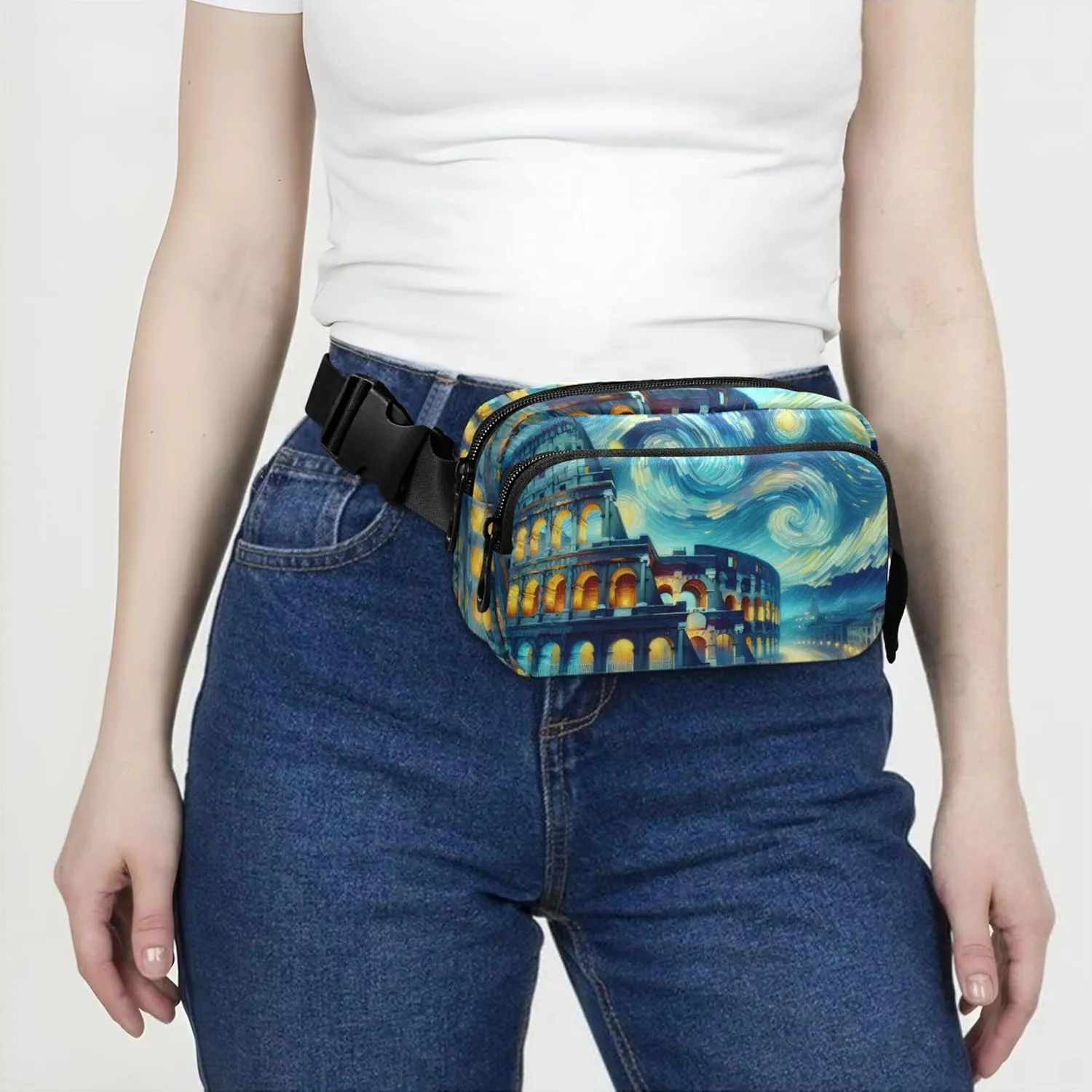 Roman Colosseum Starry Night Women Fanny Packs Designer Everywhere Belt Bag Waterproof Waist Bag for Women