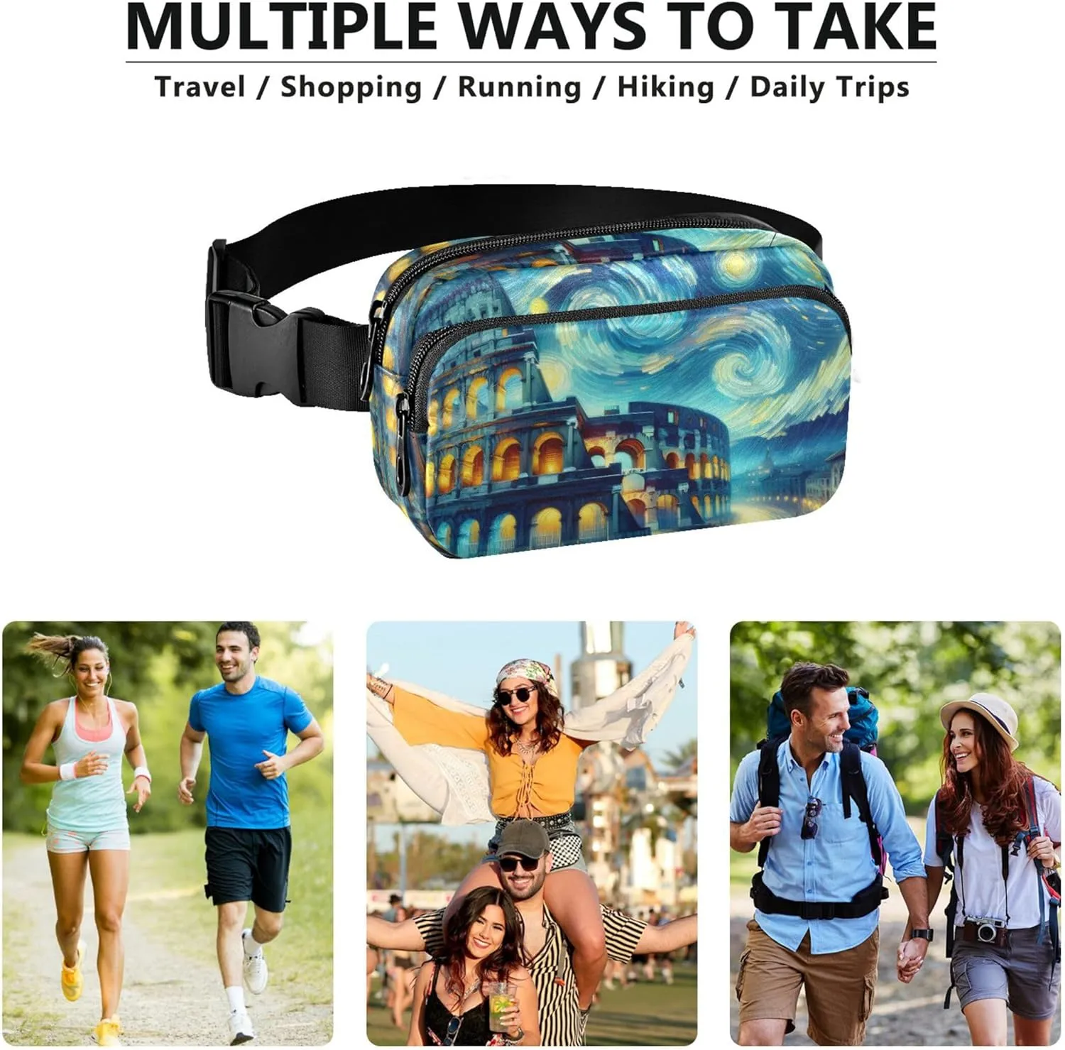 Roman Colosseum Starry Night Women Fanny Packs Designer Everywhere Belt Bag Waterproof Waist Bag for Women