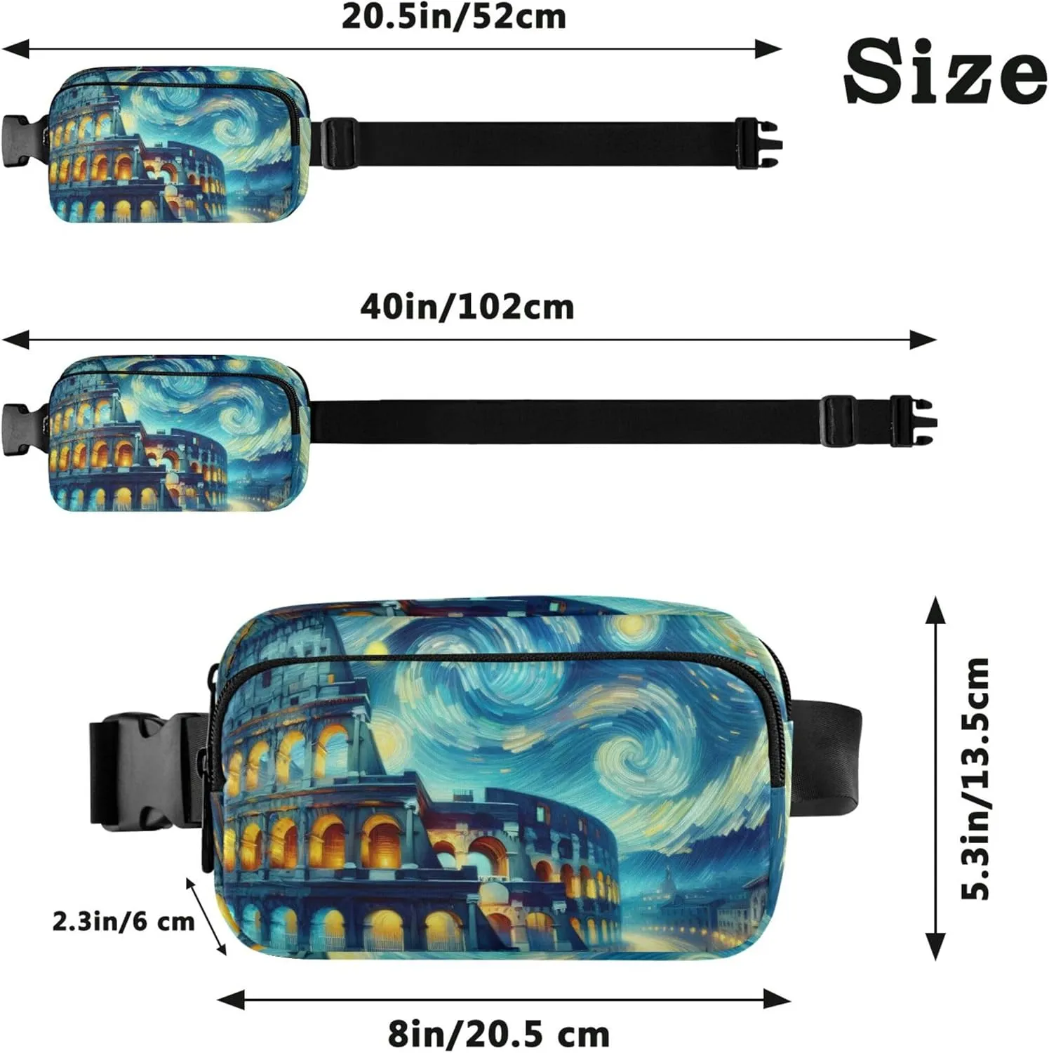 Roman Colosseum Starry Night Women Fanny Packs Designer Everywhere Belt Bag Waterproof Waist Bag for Women
