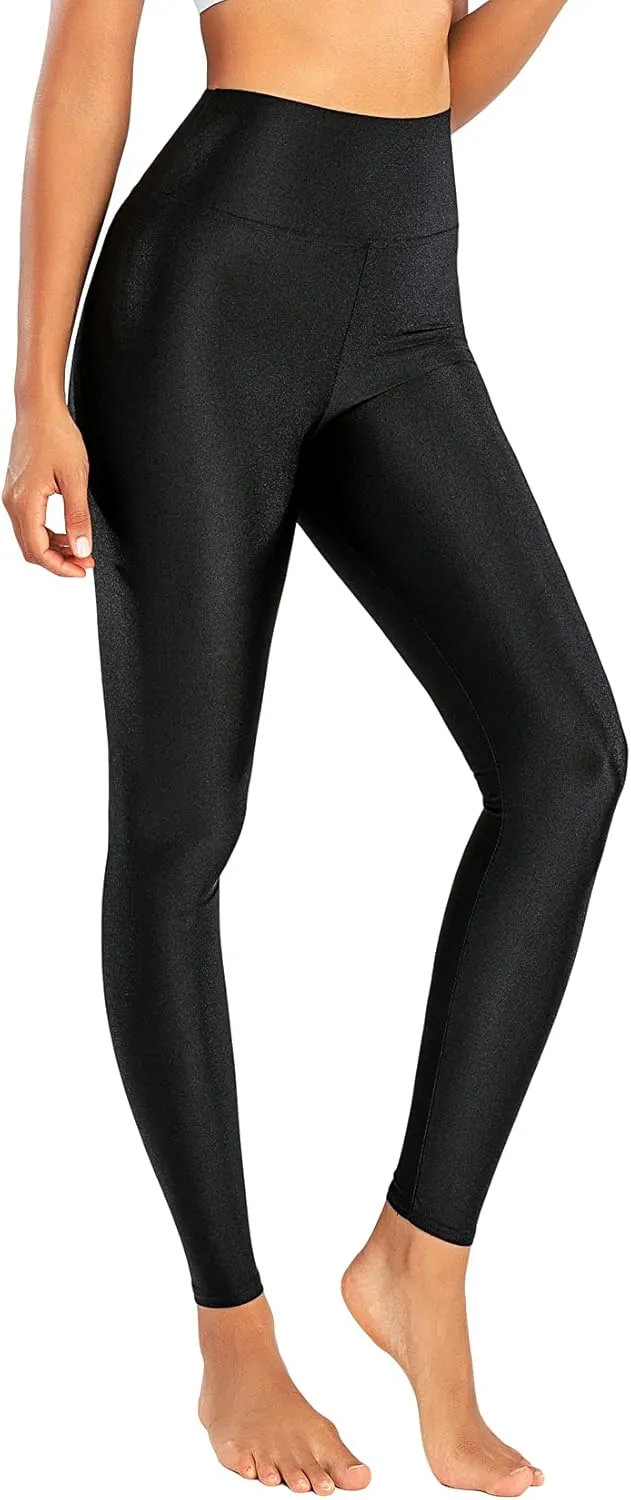 Romastory Women's Elastic Shiny Leggings Pants High Waisted Shining Sports Workout Leggings Tights