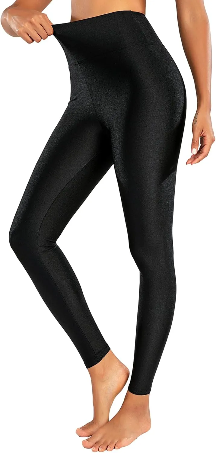 Romastory Women's Elastic Shiny Leggings Pants High Waisted Shining Sports Workout Leggings Tights