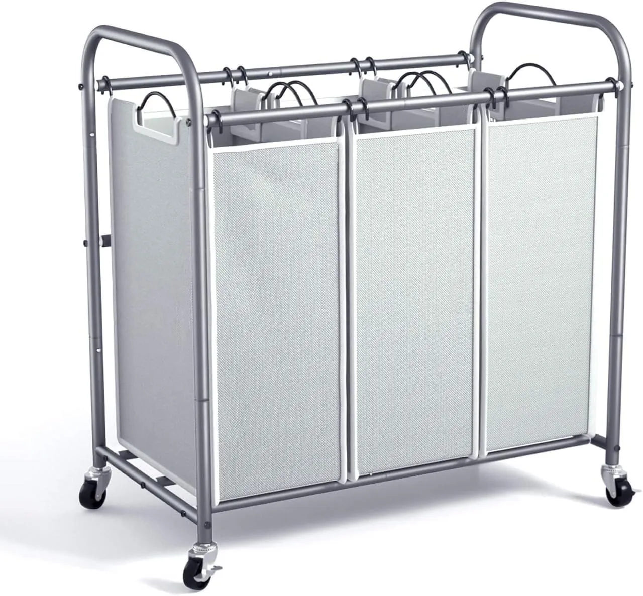 ROMOON Laundry Sorter, 3 Section Heavy Duty Laundry Hamper with Wheels and Removable Liners, Space-Saving Organizer for Laundry Room, Apartment, Dorm, Closet Storage (Gray)