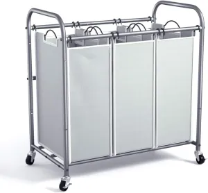 ROMOON Laundry Sorter, 3 Section Heavy Duty Laundry Hamper with Wheels and Removable Liners, Space-Saving Organizer for Laundry Room, Apartment, Dorm, Closet Storage (Gray)