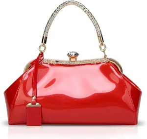 RTGGSEL Women's Crystal Glossy Patent Leather Top Handle Tote Evening Handbag Wedding Crossbody Shoulder Bags Satchel Purse