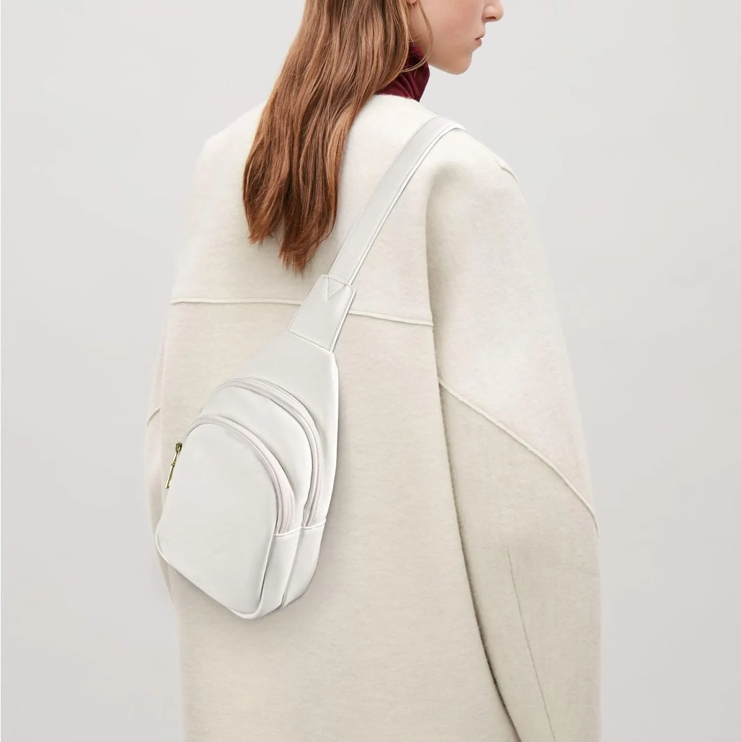 RUNBOX Sling Bag Crossbody Belt Bag for Women Trendy Leather Fanny Pack White