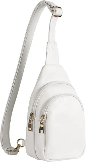 RUNBOX Sling Bag Crossbody Belt Bag for Women Trendy Leather Fanny Pack White