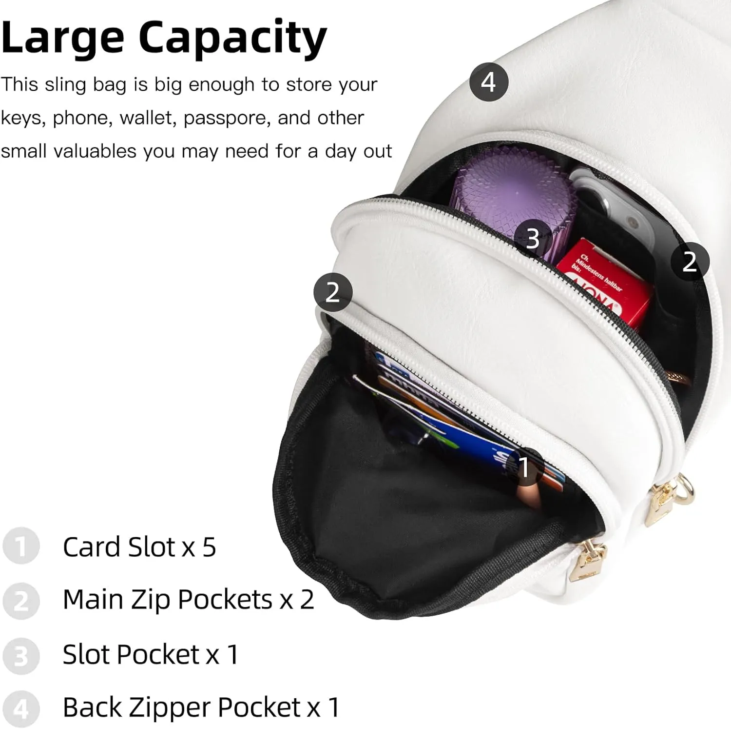 RUNBOX Sling Bag Crossbody Belt Bag for Women Trendy Leather Fanny Pack White