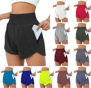Running Shorts for Women Loose High Waisted Athletic Shorts with Zip Pocket Casual Elastic Waist Pants for Gym Workout