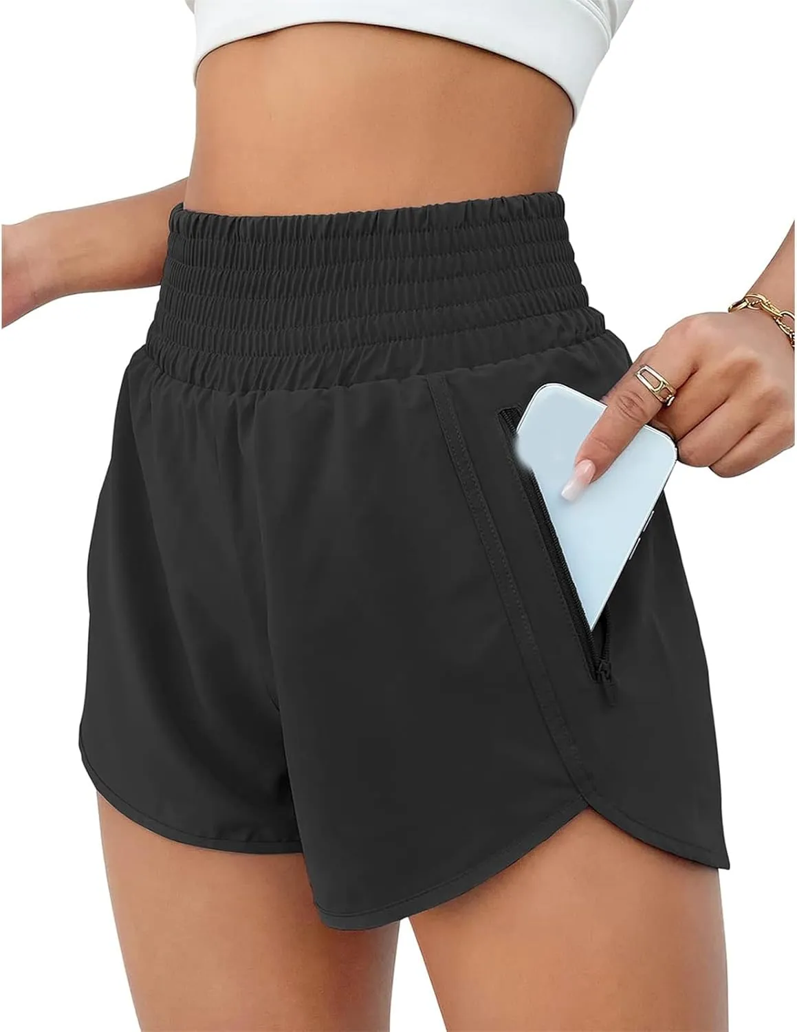 Running Shorts for Women Loose High Waisted Athletic Shorts with Zip Pocket Casual Elastic Waist Pants for Gym Workout