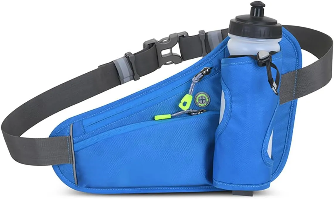 Running Waist Pack Can Hold Water Bottles,Outdoor Sport Hiking Waist Pack Bag for Men Women Travel Cycling Dog Walking(Bottle Not Included) (Blue)