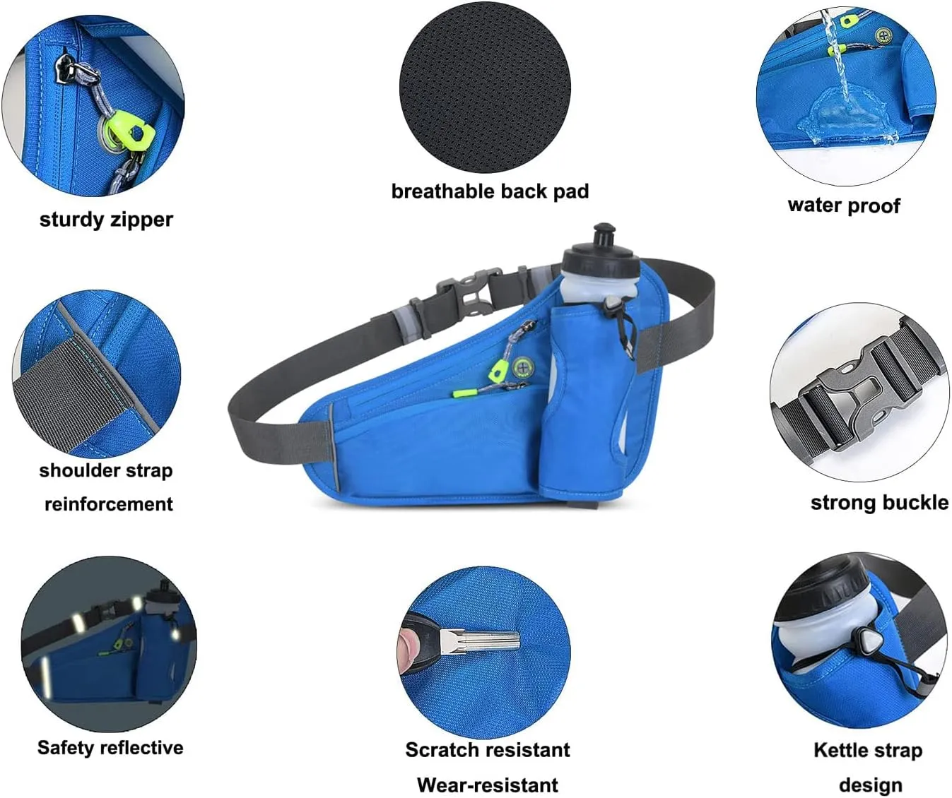 Running Waist Pack Can Hold Water Bottles,Outdoor Sport Hiking Waist Pack Bag for Men Women Travel Cycling Dog Walking(Bottle Not Included) (Blue)