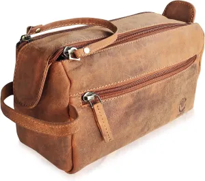 RUSTIC TOWN Buffalo Leather Toiletry Bag : Vintage Travel Shaving & Dopp Kit : for Toiletries, Cosmetics & More : Spacious Interior & Waterproof Lining : Compact, Fits Easily in Luggage