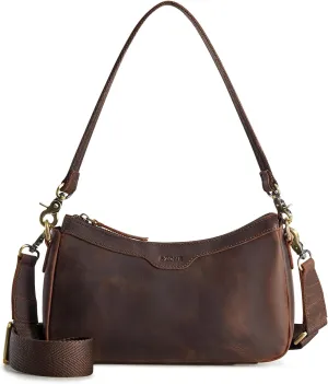 S-ZONE Leather Shoulder Bag for Women Small Crossbody Bags Hobo Purses with 2 Straps