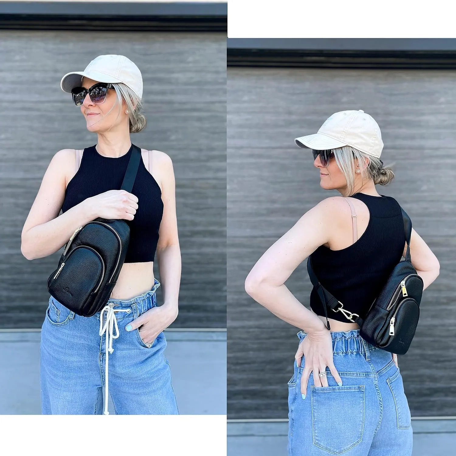 S-ZONE Leather Sling Bag for Women Men RFID Blocking Small Crossbody Purses