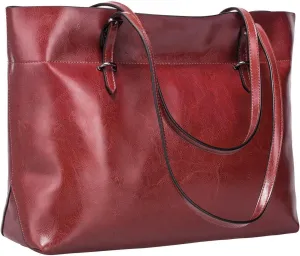S-ZONE Women Vintage Genuine Leather Tote Shoulder Bag Handbag Upgraded Version Medium