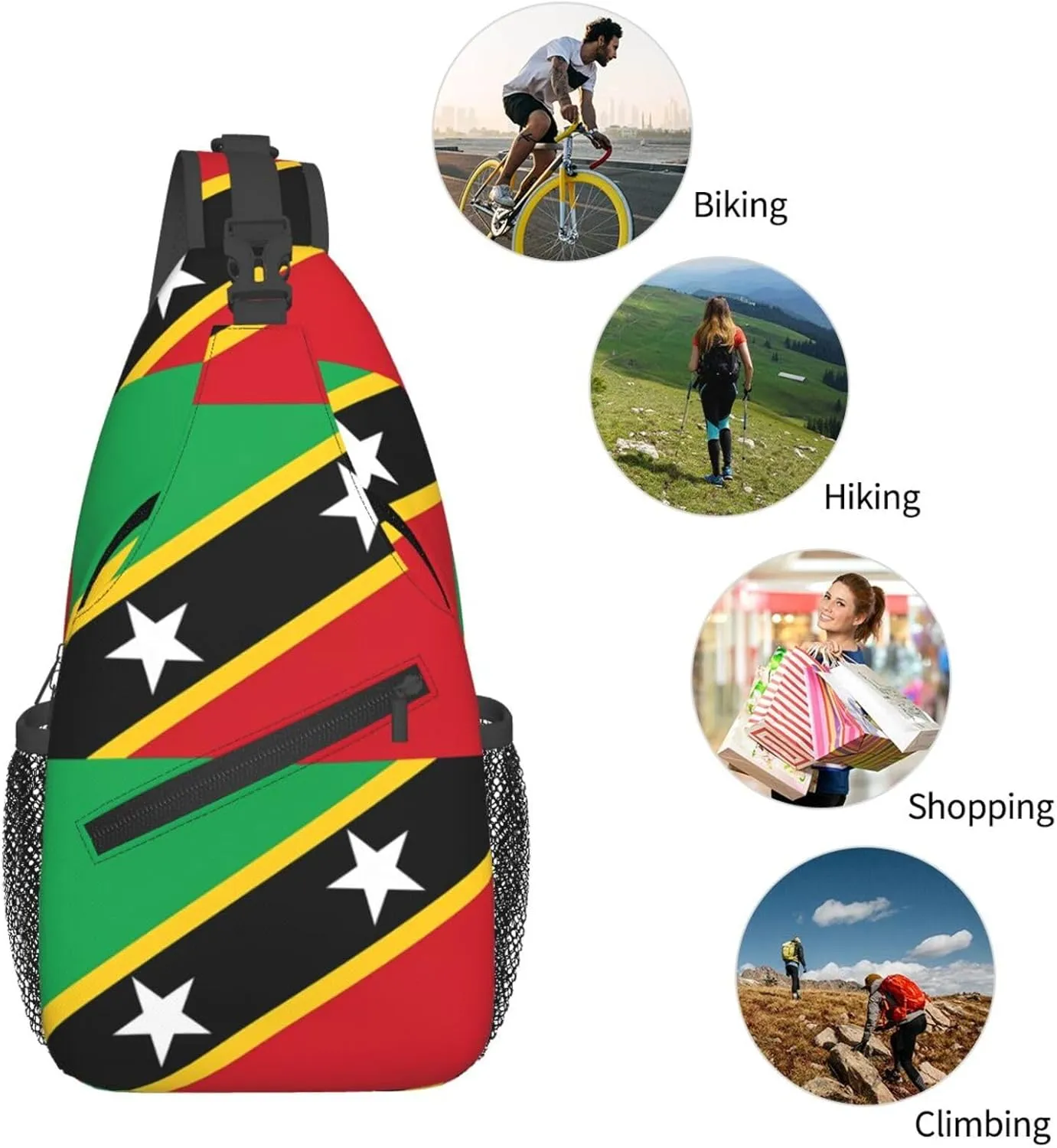 Saint Kitts And Nevis Flag Chest Sling Bag Crossbody Shoulder Backpack Bag Gym Cycling Daypack Travel Hiking Cross Bag