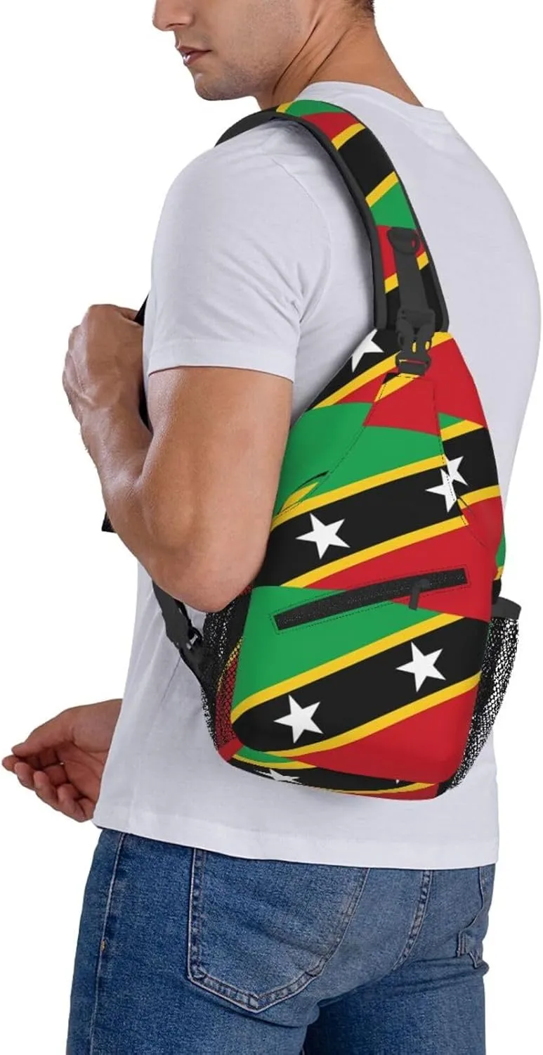 Saint Kitts And Nevis Flag Chest Sling Bag Crossbody Shoulder Backpack Bag Gym Cycling Daypack Travel Hiking Cross Bag